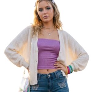 Cableknit Cardigan Chunky Cottage Academia 90s Y2K Women L Layers Granola White